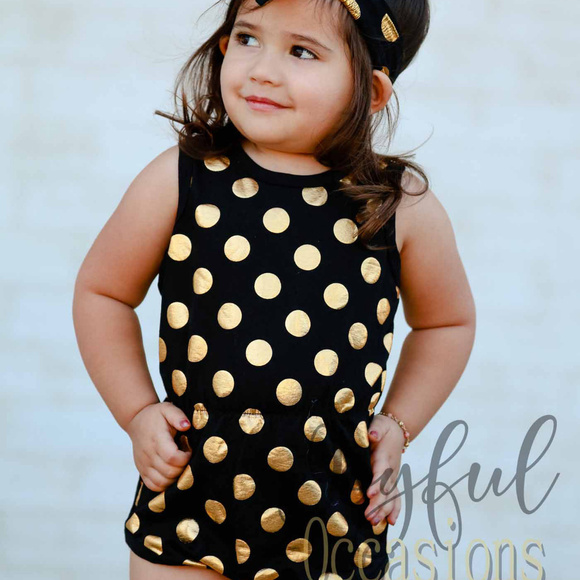 Rompers For Baby and Toddler Girls Romper Onepiece Bodysuit Black and Gold - Picture 4 of 8